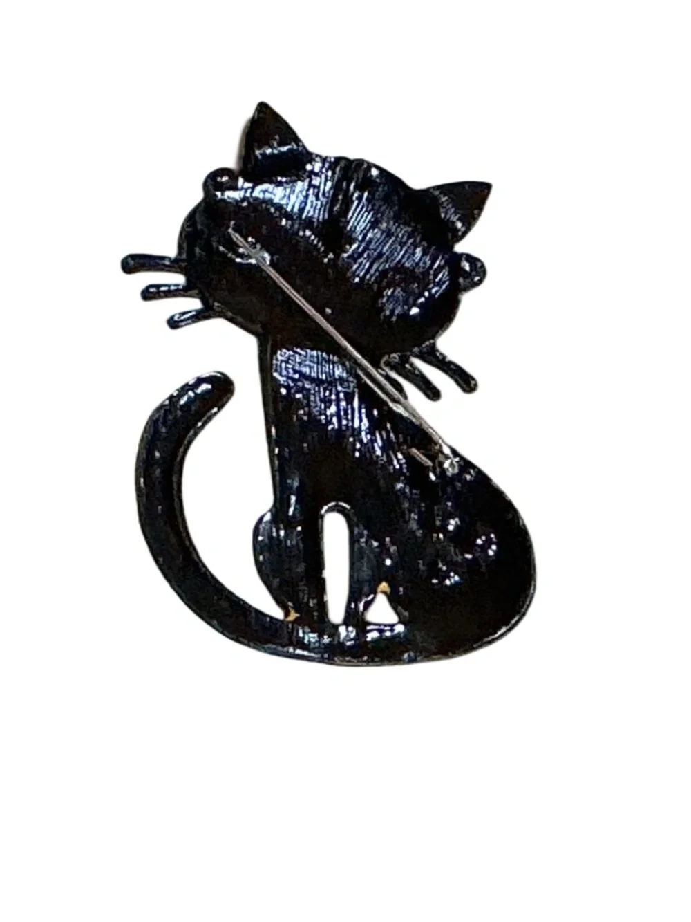 Orange Cat Brooch, Whimsicaal with Glasses, Enamel, Cute, Sitting Curled Up Tail